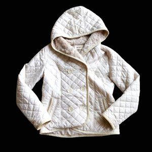 Korean Brand Cream Short Jacket with Hood, Lined with Fur Trim, Size M